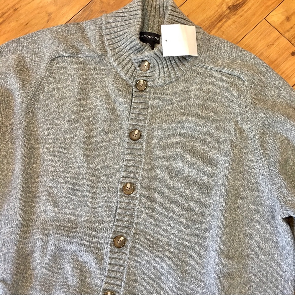 Lands End NWT grandpa style sweater button up grey gray XL large winter …